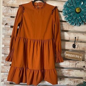 Charming Burnt Orange Country Ruffled Woman’s Dress Size Small
